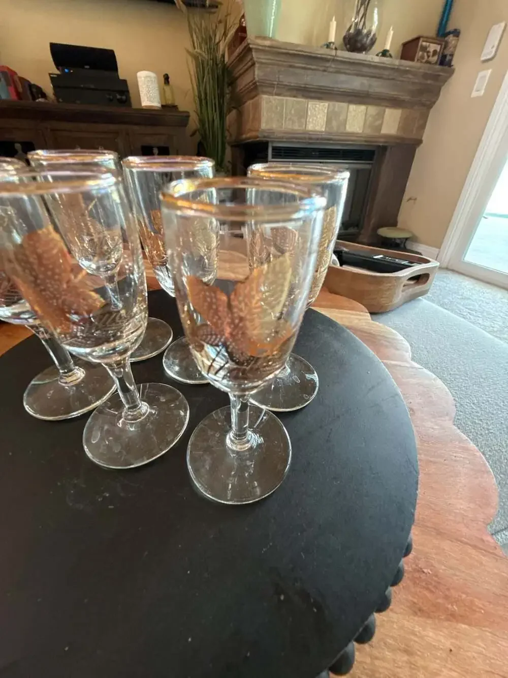 Vintage Gold Leaf Stemmed Cordial Sherry Glasses Set of 6 Barware